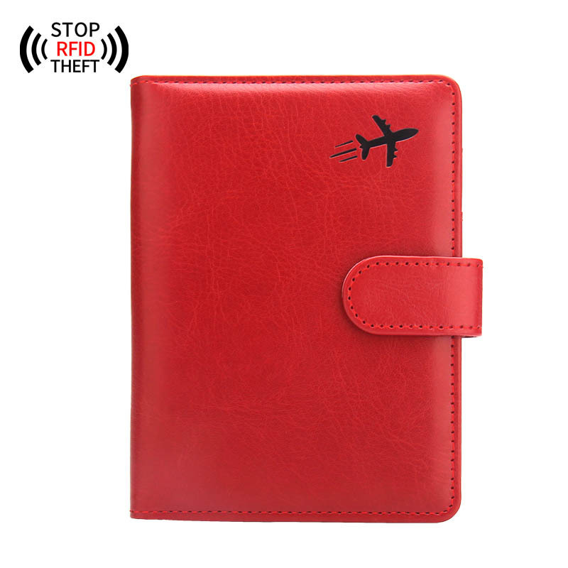 Anti-magnetic buckle aircraft passport holder (red)