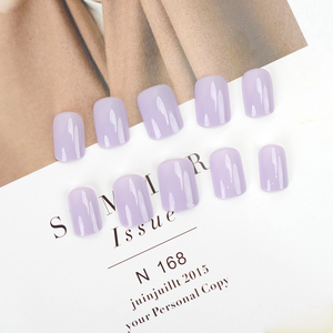 เล็บปลอมทรงสี่เหลี่ยมแบบสั้น24ชิ้นปลายเล็บปลอมสีม่วงแบบใช้ซ้ำได้ - Product Image 2