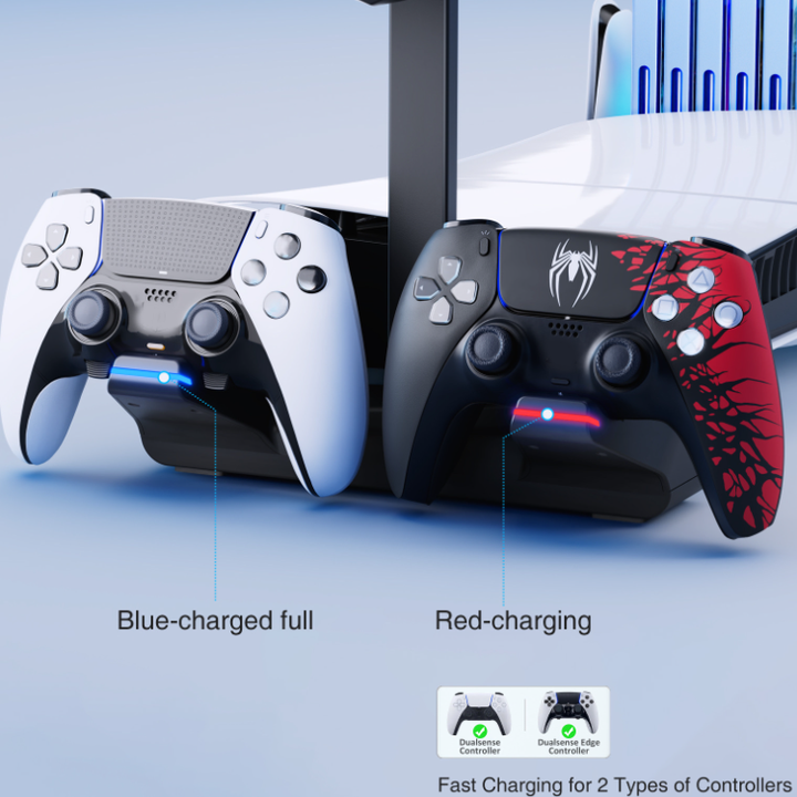 Multi-functional Horizontal Charging Stand for PS5 Slim Console Charger Dock and Dual Controller Charging Station