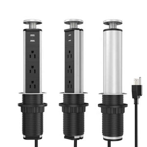 Silver Aluminium Shell <strong>Manual</strong> Pop up <strong>Socket</strong> 3ways US Type <strong>Desktop</strong> <strong>Socket</strong> with LED Light 60MM - Product Image 3