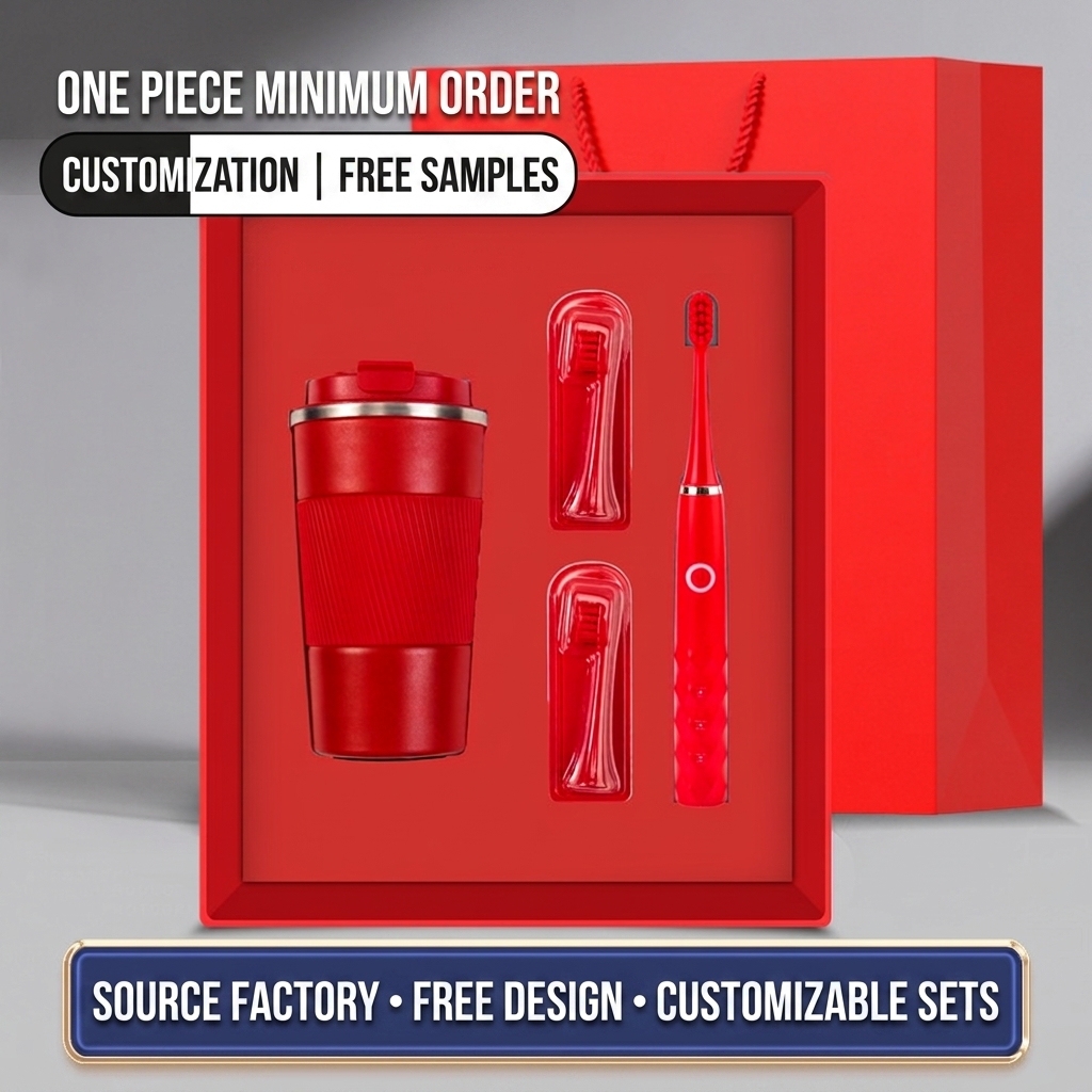 Brosse à dents électrique rouge avec tasse à café de style américain