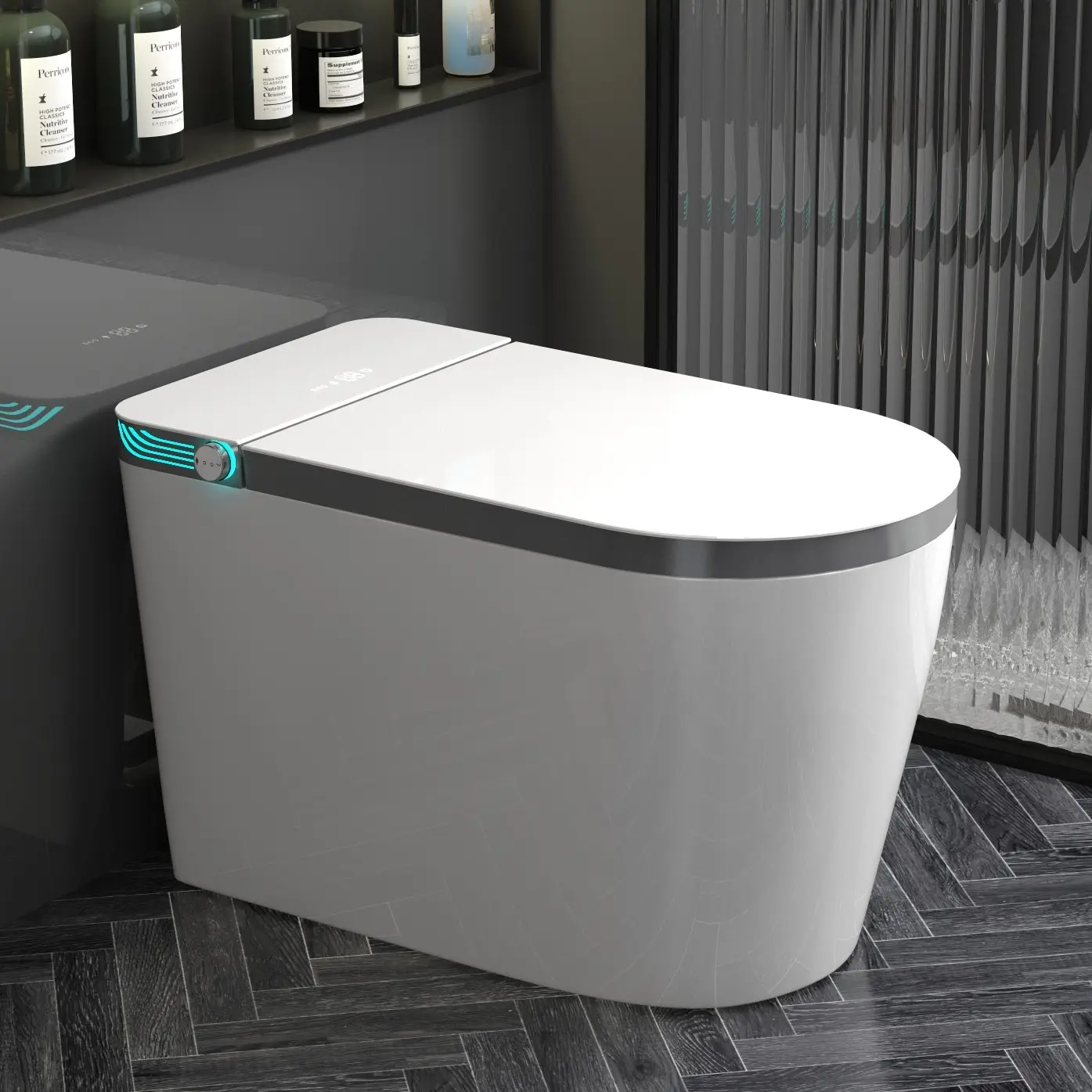 Inteligente porcelana wc piso montado armário de água vaso sanitário banheiro automático cerâmica uma peça sifão banheiro inteligente