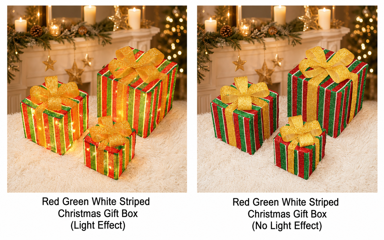 Red Green White Striped Christmas Gift Box