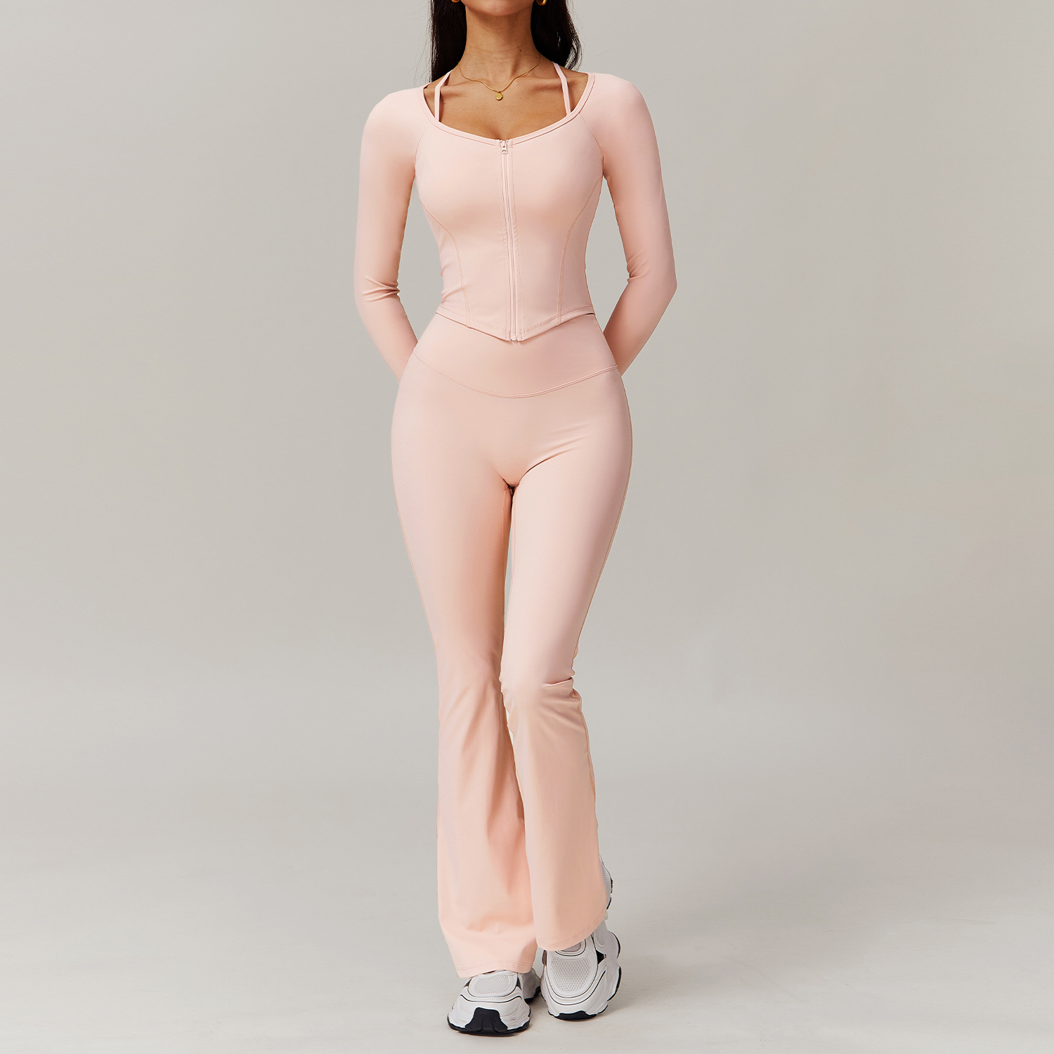 manches longues + pantalon évasé rose