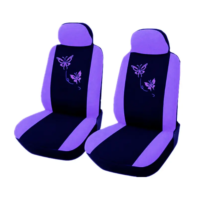 Fundas de asiento de coche de mariposa bordadas, juego Universal, 2 uds., funda de cojín para asiento delantero de vehículo automotriz, fácil instalación