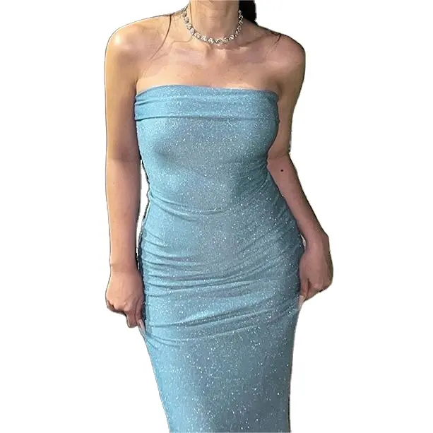 ヨーロッパとアメリカのファッションセクシーなスリムフィットエレガントな気質ブラトップブライトカラードレス