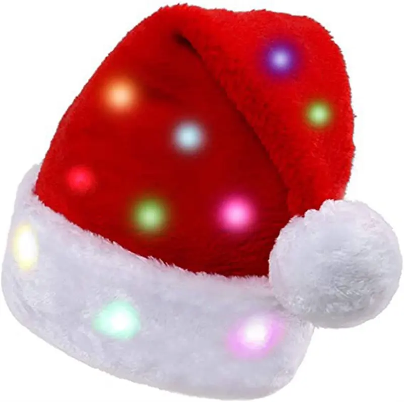 Suministros festivos para fiestas de Año Nuevo para adultos y niños, novedad, sombrero de Navidad con luz LED, divertido sombrero de Papá Noel colorido de felpa