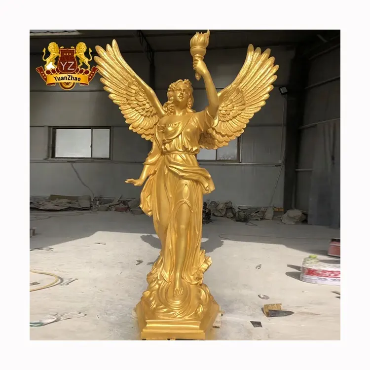Outdoor garden decoration large fiberglass figurine resin craft winged angel with torch statue sculpture
