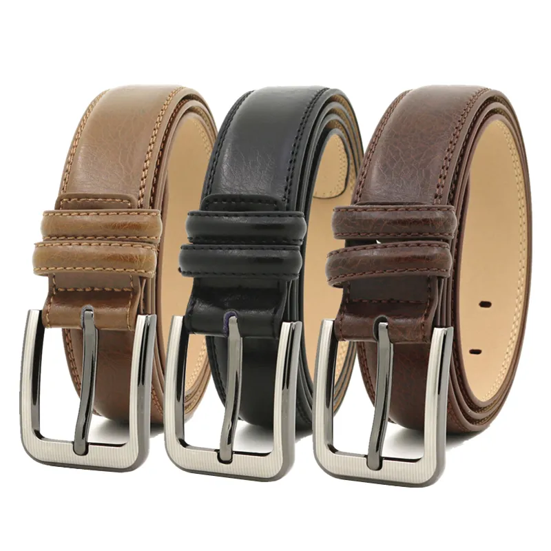 LQbelt-cinturones de cuero genuino para hombre, hebilla de pin, diseño personalizado de fábrica, venta al por mayor