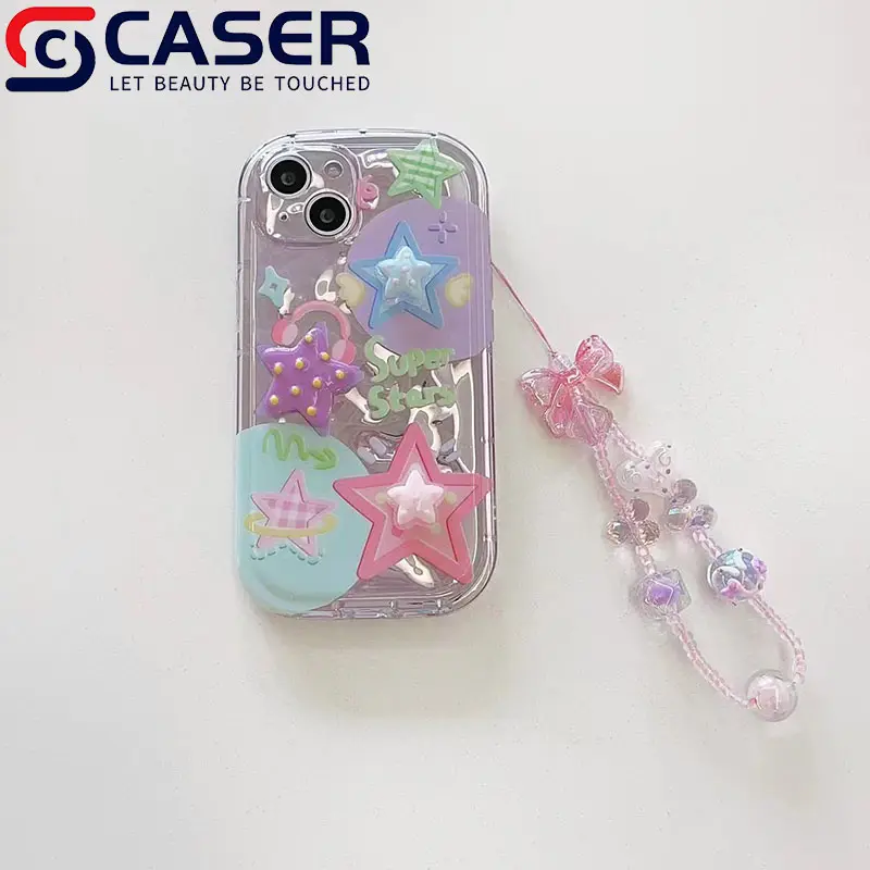 Best Verkopende Meisje 3d Cartoon Kleurrijke Ster Telefoonhoes Ins Stijl Gerimpelde Vlinder Ketting Mobiele Telefoonhoes Voor Iphone 14Promax 15