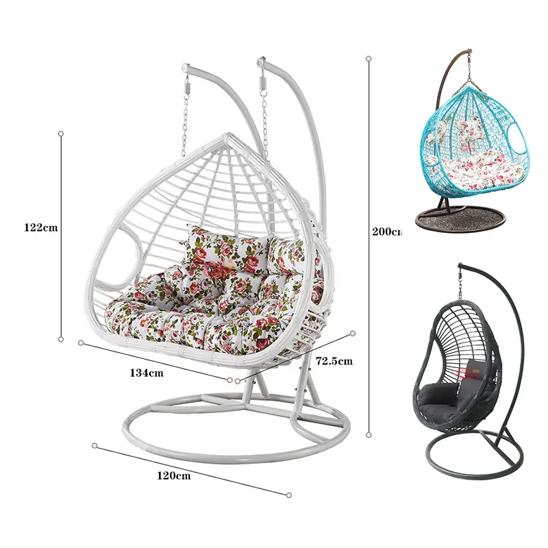 Venta al por mayor de jardín del patio de la caña doble hamaca SILLA DE columpio 2 plazas silla huevo swing con soporte