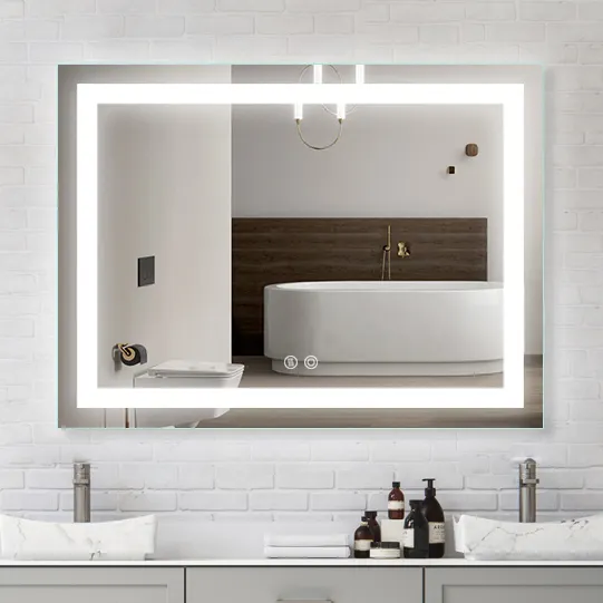 Espelho retangular inteligente led, retangular, touch, lâmpada, espelho de parede, banho, espelho