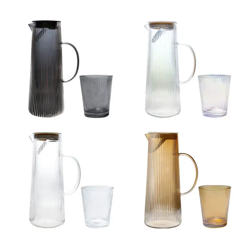 Simple Large Capacity Striped Cool Kettle Household Transparent Glass Juice Kettle Kettle Nordic Water Cup Sets
