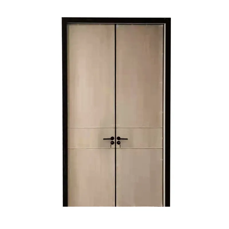Panel de madera maciza para uso residencial, puerta de madera de teca francesa de doble hoja, diseño liso interior sunmica