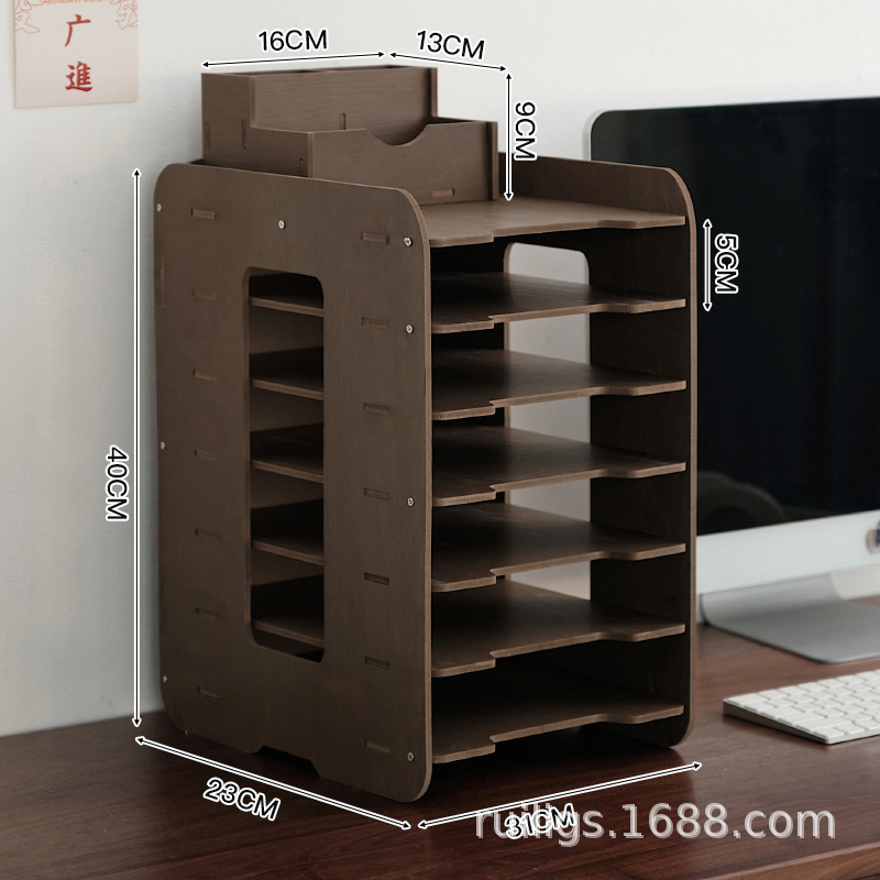 Walnut wood seven-tier file rack