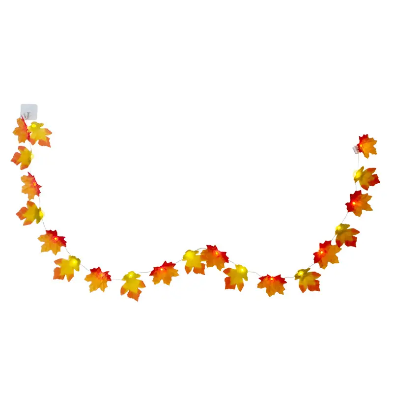 Guirlanda de folhas de bordo sem dedo, com luzes penduradas no outono, decoração para festival de colheita, dia das bruxas