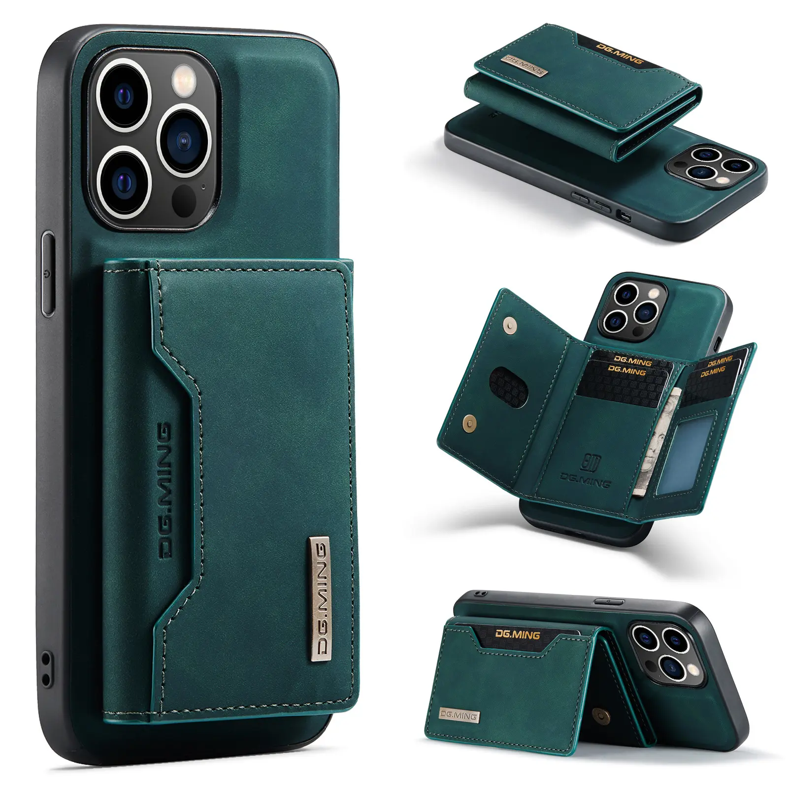 Funda de teléfono de cuero PU retro 2 en 1, cartera magnética desmontable, tarjetero, funda de teléfono de cuero para iPhone 15 Pro Max 15 Plus