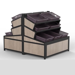 Hai mặt siêu thị Kệ trái cây và rau lưu trữ hiển thị đứng kệ với PP nhựa mây giỏ - Product Image 1