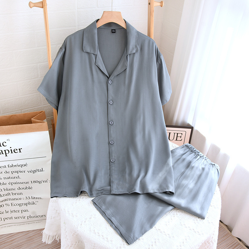 Satin Solid Color Men's Short and Long Suit - Gray-Green