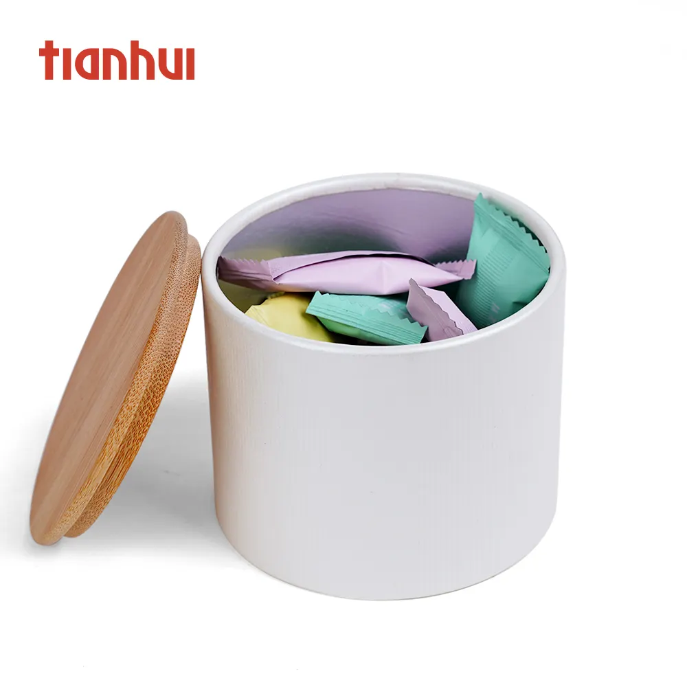 Embalagem de cartão de papel personalizado, china fábrica impressa design personalizado tubo de embalagem com tampa de bambu para grãos de café embalagem de frutas secos