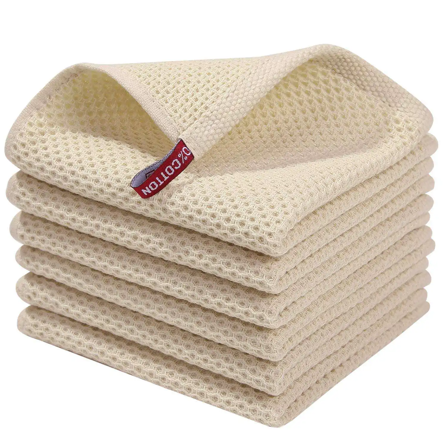 Best Selling 100% Cotton Waffle Weave Kitchen Ultra Soft Absorbent Quick Drying Dish Towel Honeycomb Set
