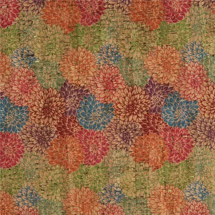 Tecido de cortiça natural de couro falso, tecido têxtil de costura premium com estampa de flor