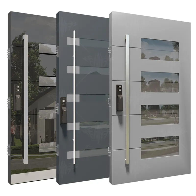 עיצובי דלת שער ראשי חיצוני מודרני דלתות כניסה קדמיות מברזל דלתות כניסה אבטחה דלת ציר פלדה לבית