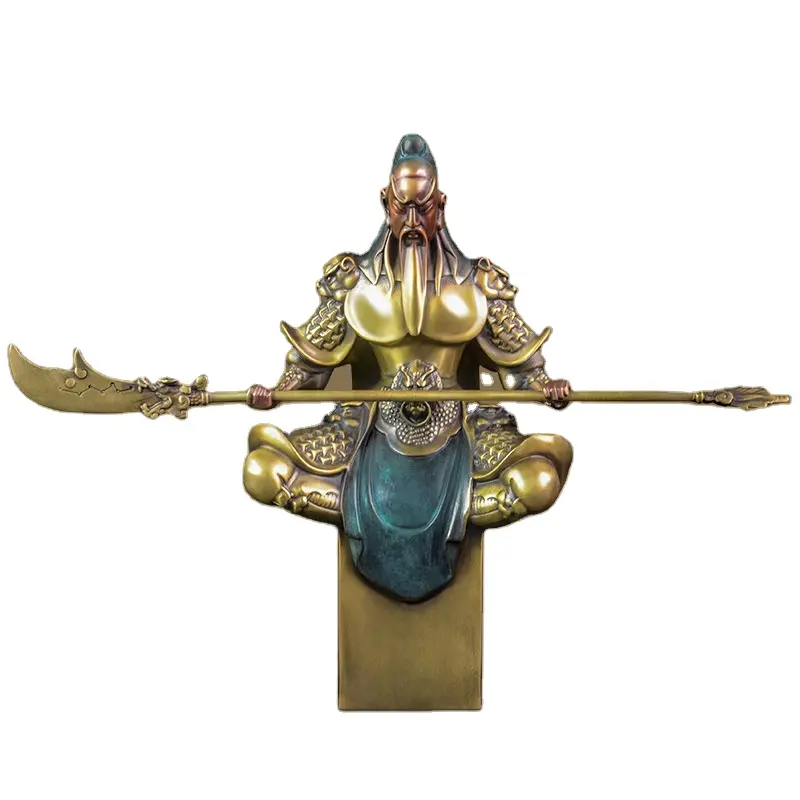 Dropship, venta al por mayor decoración Zen estilo bronce latón Guan Yu figuras 12 pulgadas estatuas