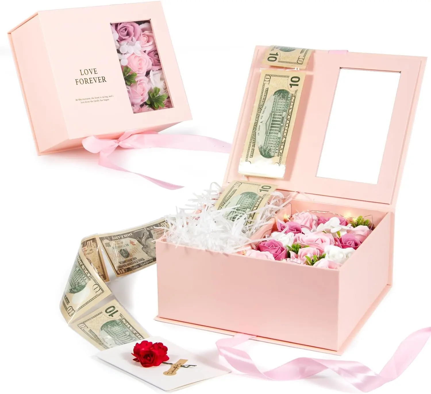 Para Opp torba yeni lüks sürpriz para ambalaj çiçek kutusu pencere ile sevgililer hediye kağıt çiçekçi kutuları