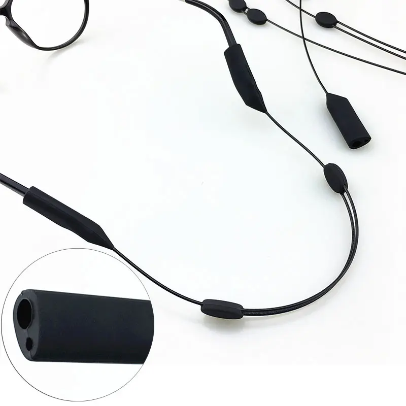 Correa de silicona elástica ajustable para gafas de sol, soporte de doble orificio para deportes, con cadena y cordones