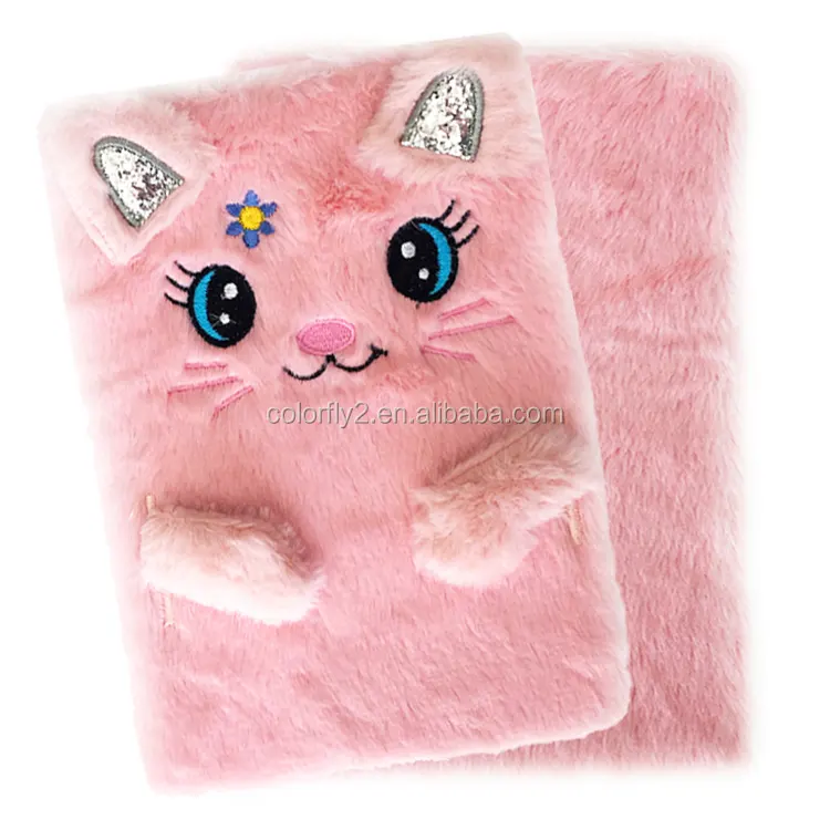 Estudiante de escuela primaria Cute Plush Animal Cover para niños Record Furry Notebook Dairy Book