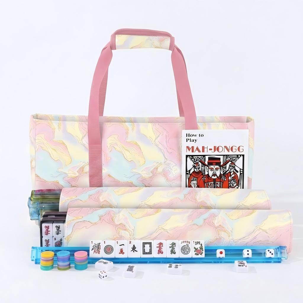 Macaron colorful marble pattern mahjong 3-piece set