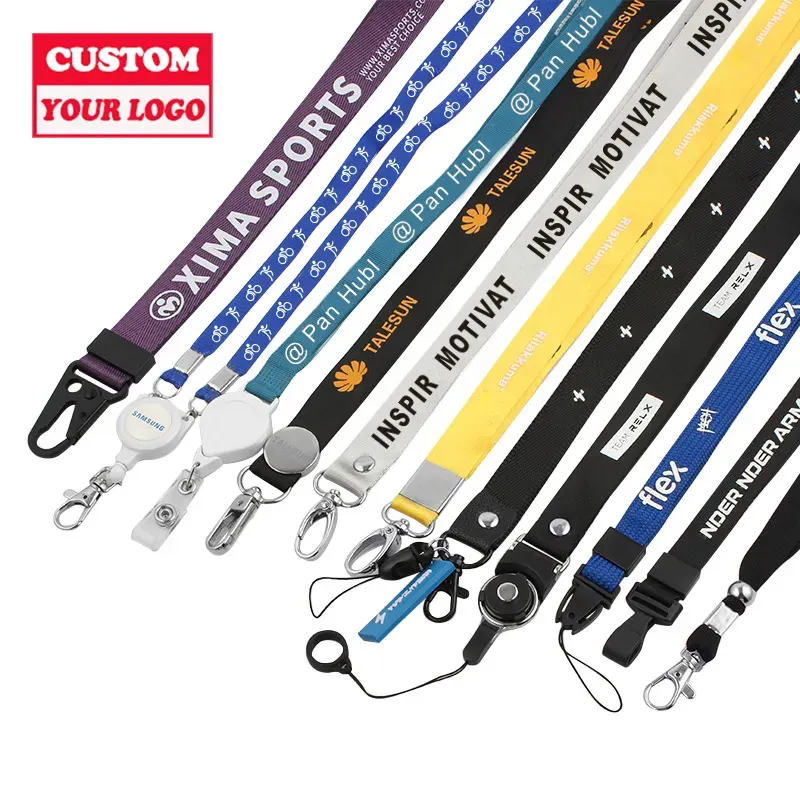 Goedkope Custom Design Dye Polyester Veiligheid Sublimatie Afdrukken Logo Neck Sleutelhanger Nylon Lanyard Kaarthouder Met Haak Lanyards