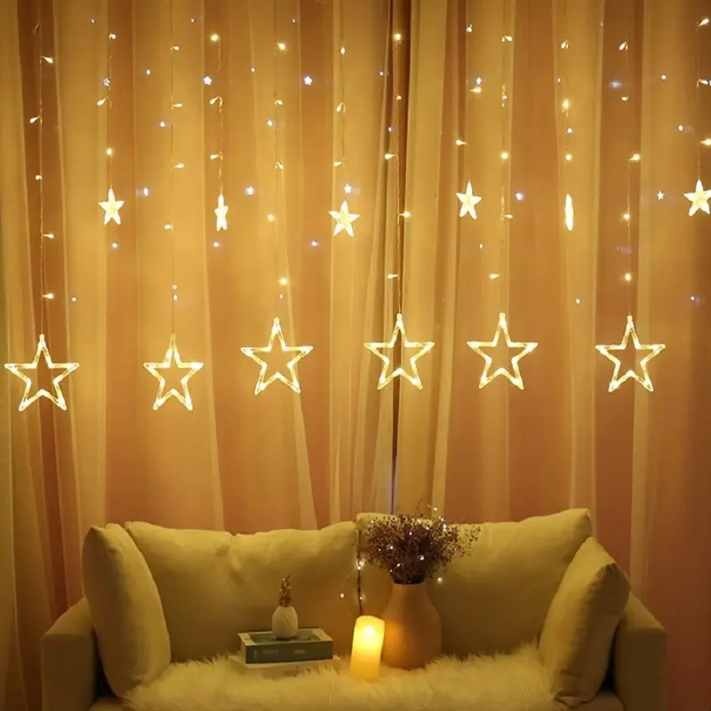 6つの大小の星LEDランプ屋内ルカーテンライト星でいっぱいストリングライト装飾クリスマス新年ホリデーライト
