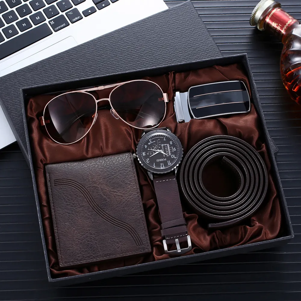 Conjunto de combinación creativa al por mayor, conjunto de regalo de negocios para hombres cartera cinturón gafas reloj CONJUNTO DE REGALO/