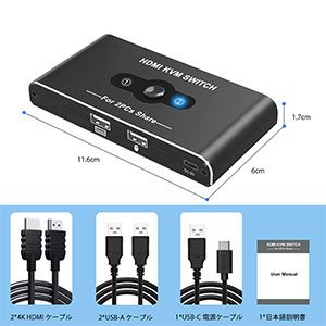 HDMI2.0 <strong>KVM</strong> <strong>SWITCH</strong> Two PCs and One Monitor <strong>1</strong> USB <strong>1</strong> HDMI 4k60Hz for Each PC <strong>2</strong> Public USB Ports for Mouse Keyboard