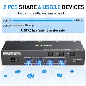 适用于3 PCs 4K @ 60Hz 2K @ 144Hz EDID模拟器的USB 3.0 HDMI兼容双显示器KVM开关4 USB 3.0端口有线远程电缆 - Product Image 2
