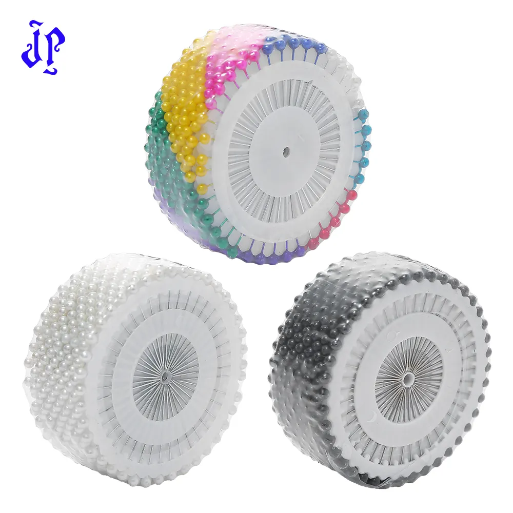 JP pabrik grosir bentuk bulat hitam/putih Pin bulat pelangi warna-warni dekoratif kepala mutiara Pin jahit