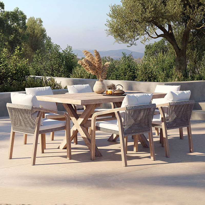 Mesa larga en forma de X de 160 cm + 6 sillas