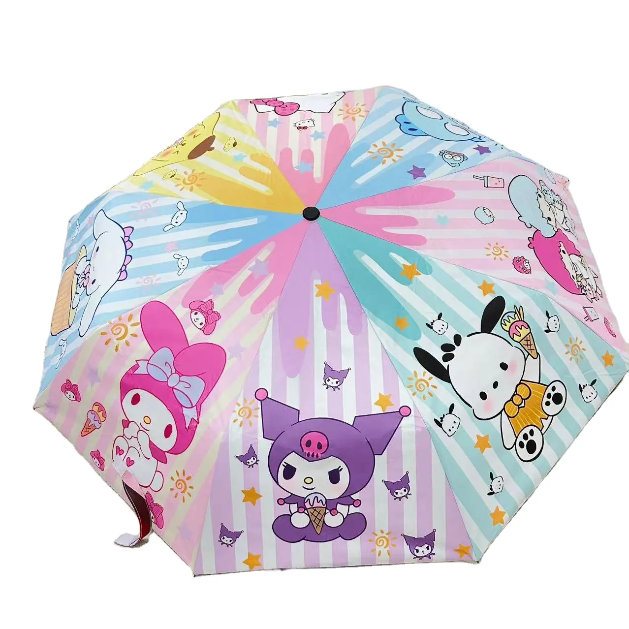 Ruunjoy personalizado 2023 Sanrio Guarda-chuva Kawaii HelloKt Kuromi Cartoon Automático Guarda-chuva Sombrinha Menina Bonito Guarda-chuva Dobrável Viagem