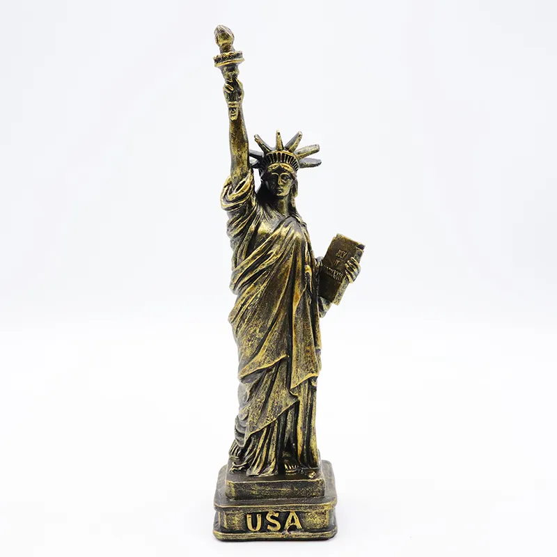 Artesanías personalizadas OEM, decoración del hogar, estatua de recuerdo periférica en miniatura, estatua de bronce de resina de la figura de la libertad