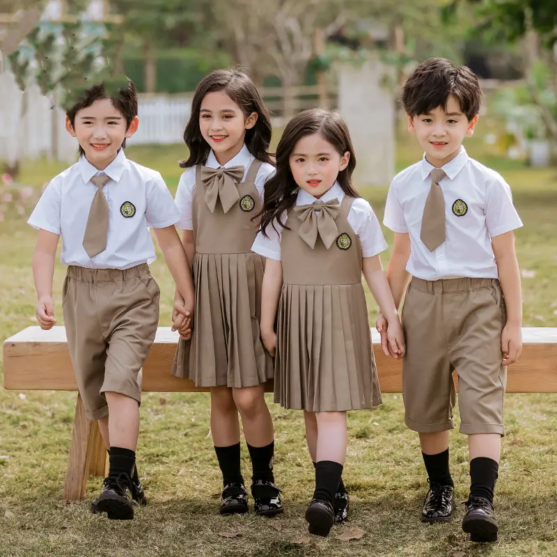 Conjunto de uniforme escolar infantil, conjunto de roupas infantis de verão personalizado de alta qualidade para jardim de infância, menina e menino, uniforme escolar coreano