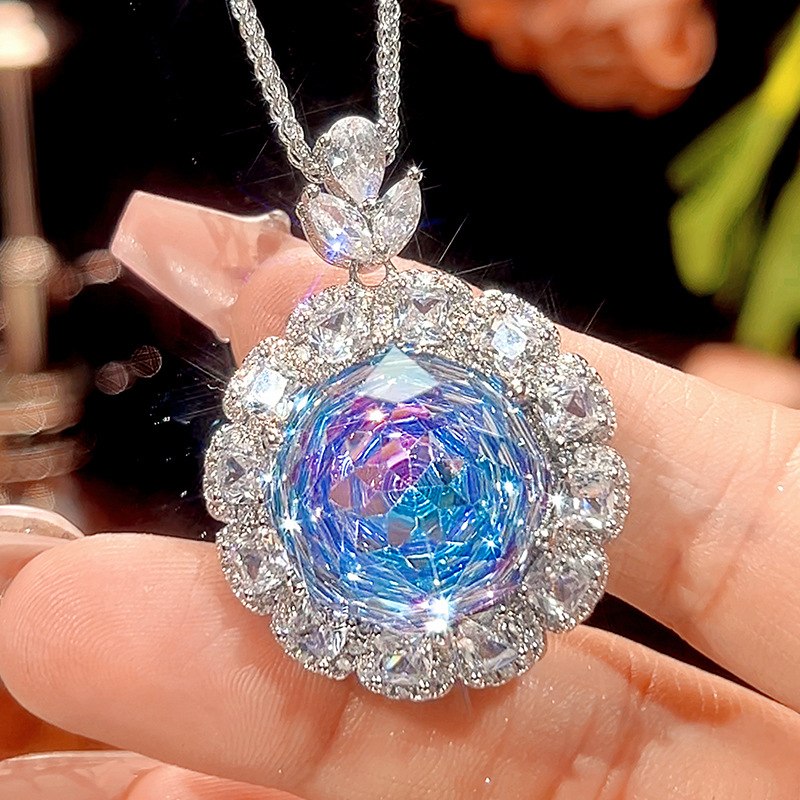 Pink blue pendant with Chopin chain