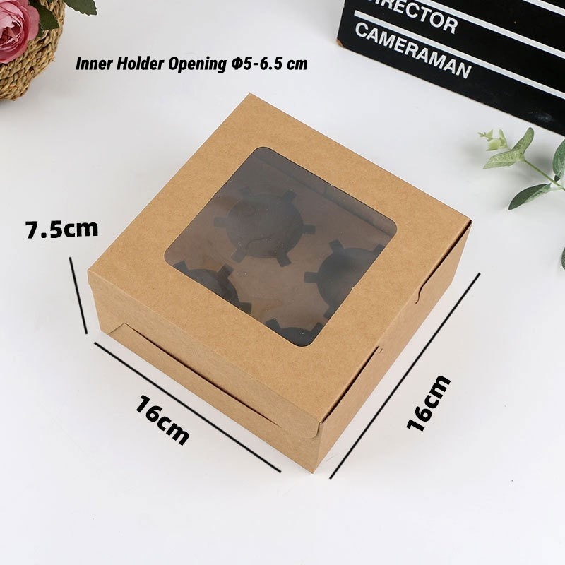 Cupcake box (kraft color, 4 pcs) with tray