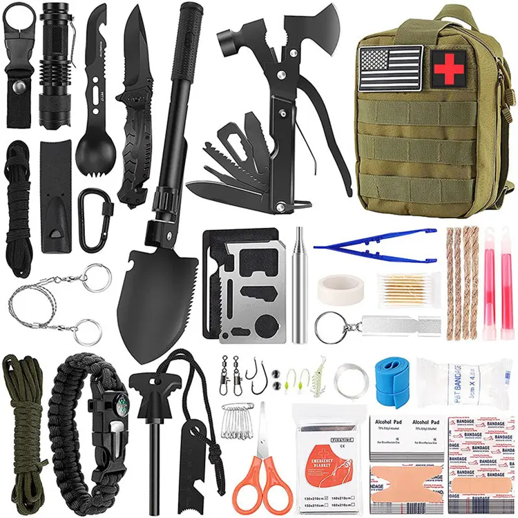 Профессиональный набор для выживания в экстренных условиях, набор первой помощи, экстренные тактические инструменты SOS, фонарик, одеяло, браслеты, топор, лопатка