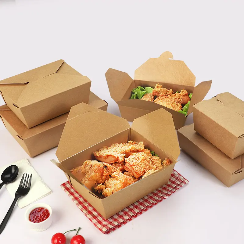 Бумажный пищевой контейнер на вынос для упаковки еды в ресторане