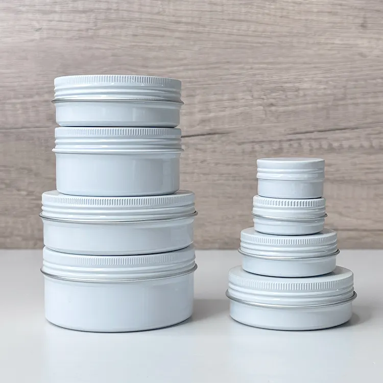 Hochwertige weiße Aluminium gläser Kosmetische runde Metall dose Box Zinn behälter Kostenlose Muster Benutzer definierter Logo-Druck