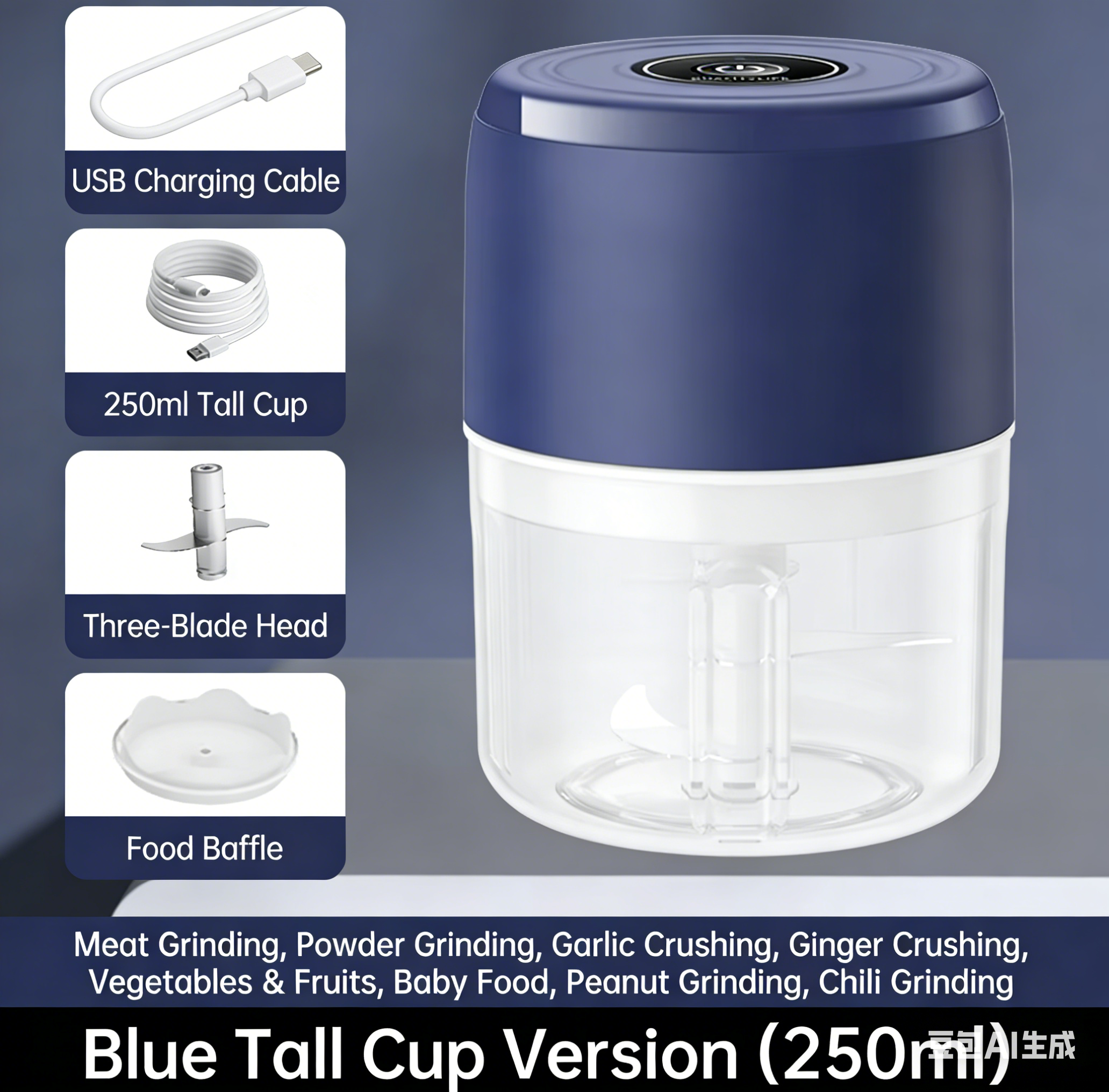 Modèle amélioré-haute puissance + double lames-250 ml bleu