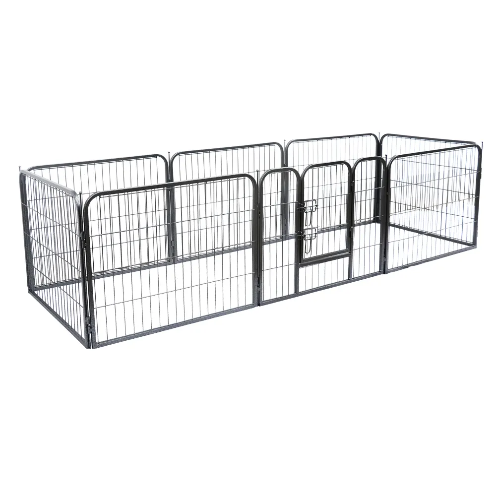 Corralito de alambre de metal resistente para perros, 8 paneles recubiertos de polvo negro para interiores y exteriores, para perros, gatos, conejos, pollos, cachorros