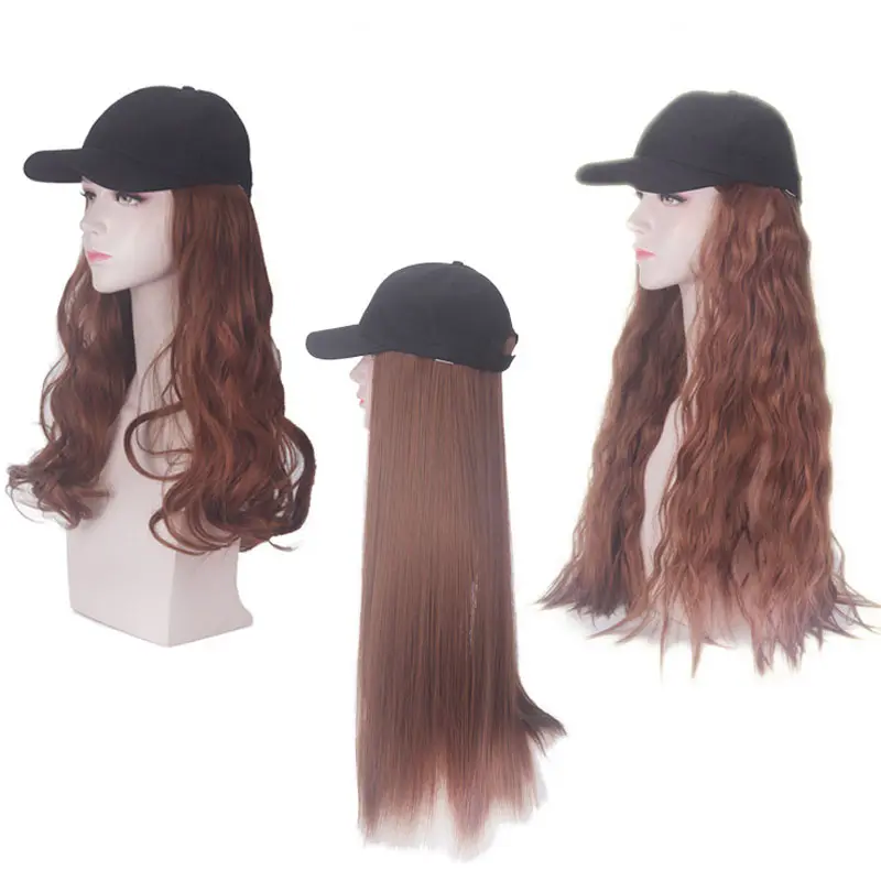 Extensiones de Cabello sintético con pelo largo, gorra de béisbol con pelo ondulado liso ajustable con pelo de 70cm